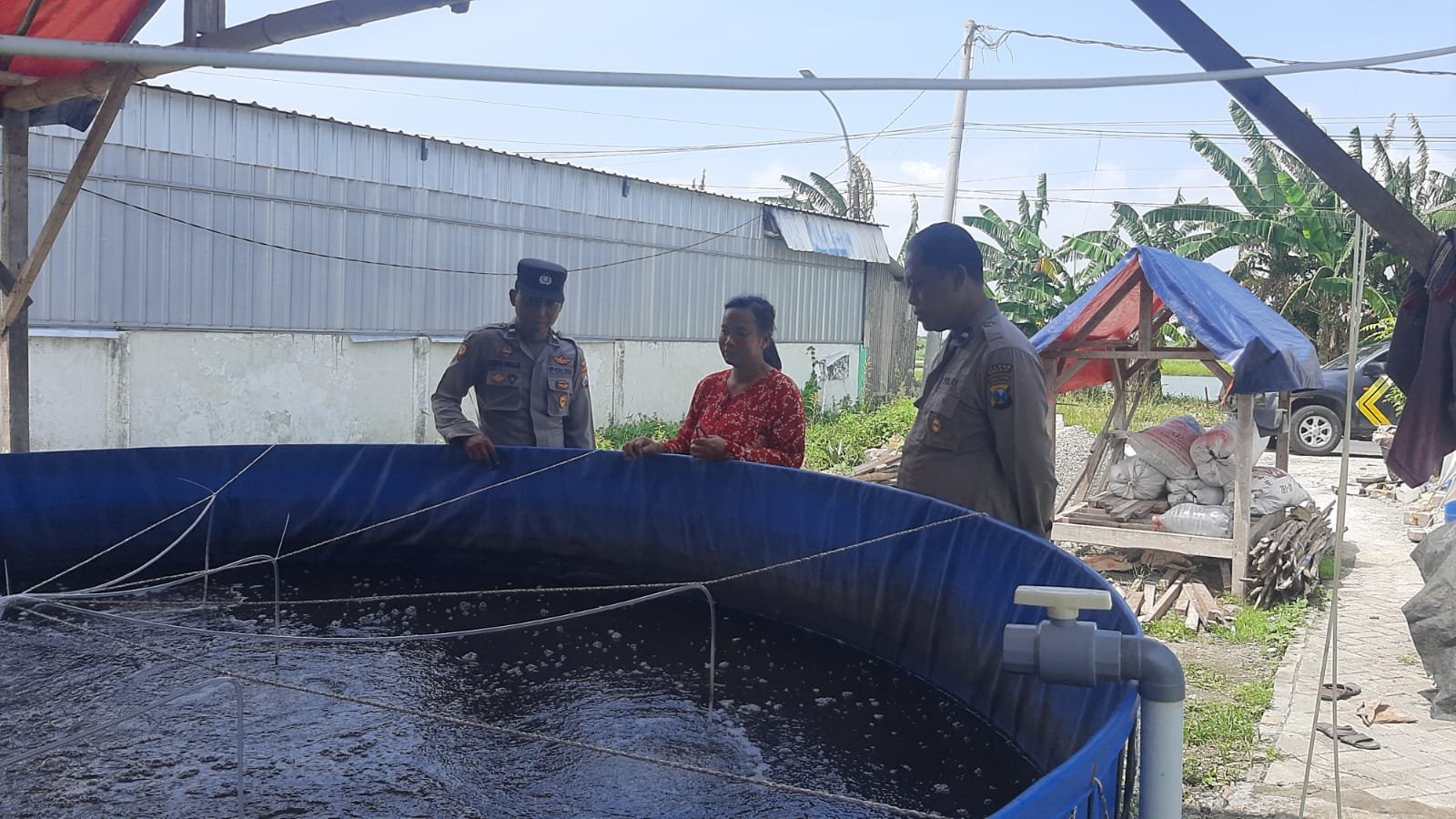 Dukung Swasembada Pangan, Polsek Kebomas Tinjau Budidaya Lele di Desa Prambangan